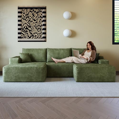 Image of 96 inch Sectional Couches for Living Room Cloud Couch Sofa with L-Shape Upholstered Boneless Couchs Modern Modular Sectional Couch with Chaise