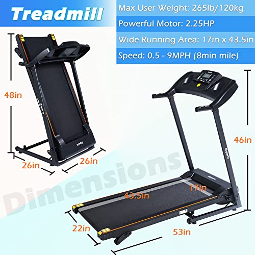Image of Ksports Foldable 16.5 Inch Cardio Fitness Portable Treadmill with Bluetooth Connectivity, LCD Display, and Tracking Apps for Home Gym Equipment, Black