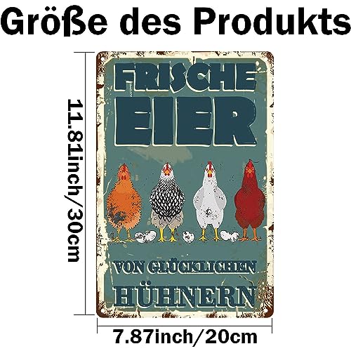 Hühnerstall Outdoor Blechschild-frische Eier glückliche Hühner Metallschild,Lustige Coop Metallschilder Vintage Schild Hühnerstall Zubehör Outdoor Deko(30x20cm)