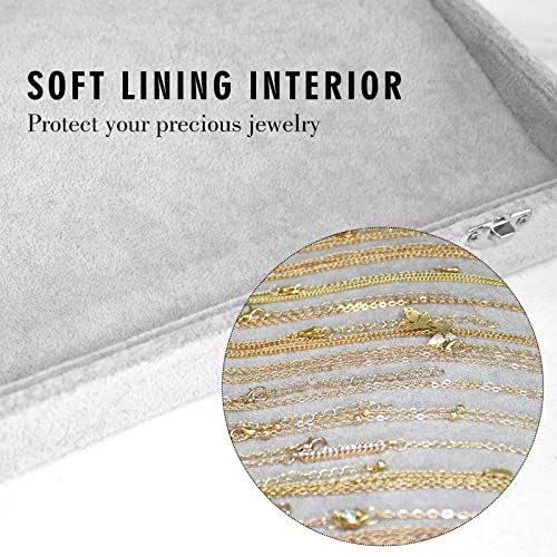 Necklace Organizer Box Premium 20 Hooks Necklace Display Jewelry Tray with Transparent Lid Jewelry Necklace Display Box for Necklace Pendants Suitable for Women and Girls (Grey) - Image 3