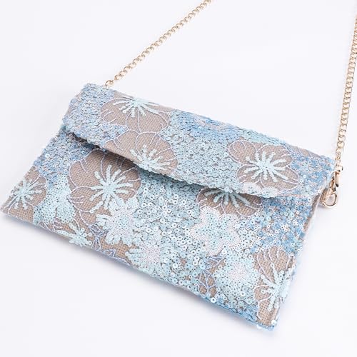 Image of Clutch Purses for Women, Envelope Package, Sequin Embroidered Flowers Straw Bag, Bohemian Handmade Handbags