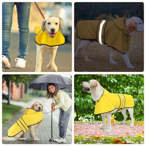 Regenmantel Hund,Reflektierender Wasserdichter Hunde-Regenmantel,Hunderegenmantel Wasserdicht,Regencape Hund mit Kapuze,Geeignet für Kleine Bis MittelgroßE Hunde (Gelb L)