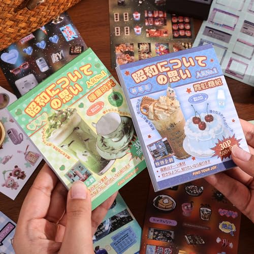 Image of 2PCS Girl's Japanese Retro Sticker Book, Food and Daily Life Theme - 500+ Cute Old Showa Style Foodie Stickers, for DIY Scrapbooking Journaling Handbook Decoration