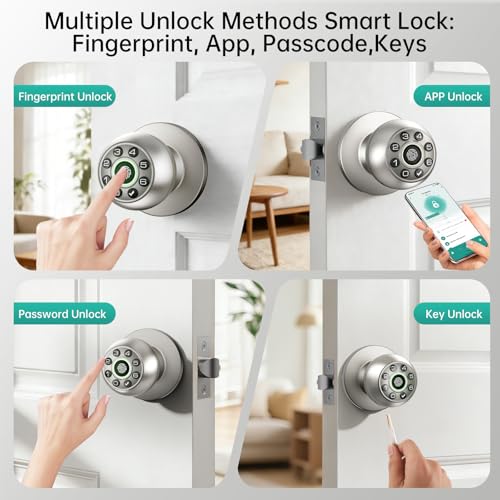 Image of Fingerprint Door Lock - Smart Door Knob, Biometric Door Lock with Keypad Passcode Door Handle for Bedroom Home Office (Silver)