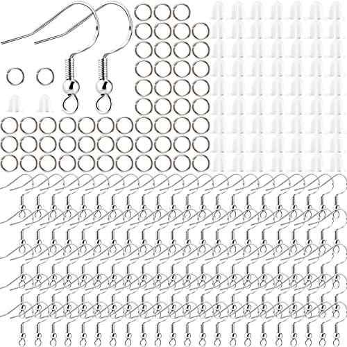 100 Pcs Hypoallergenic Earring Hooks, 925 Sterling Silver Copper-Plated Earring Hooks, Fish Hook Earrings, 300 Pcs Earring Making Kit With Jump Rings And Clear Rubber Earring Backs, Diy Jewelry Making #TOP11