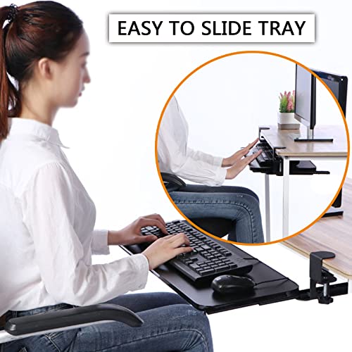 Piattaforma mouse estensibile da scrivania - Vassoio ergonomico per tastiera sotto la scrivania, ripiano scorrevole per tastiera con morsetto/bracciolo per computer/staffa di supporto per poggiapols