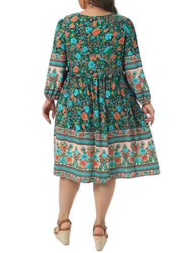 Image of Agnes Orinda Plus Size Summer Dress for Women Casual Boho Floral V Neck 3 /4 Sleeve Midi Short Beach Dress