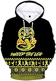 PADOLA Herren Kapuzenpullover 3D Druck Cobra Kai Karate Hoodie Langarm Sweatshirt mit Taschen (Schlange, XXL)