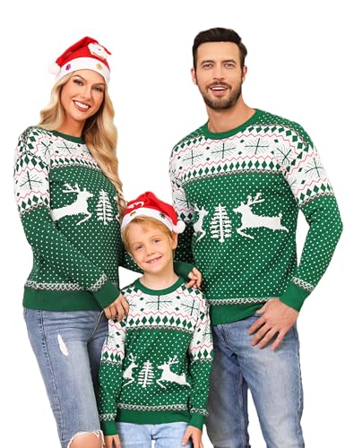 Image of Totatuit Family Matching Christmas Sweater Round Neck Reindeer Snowflakes Ugly Knitted Sweater Pullover for Men Women