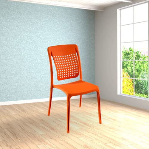 Image of ITALICA Spine Care Plastic Chair for Home, Office, Living Room /Matte Finish Plastic Outdoor Chair /Patio Chairs for Balcony | Suitable for Indoor & Outdoor (2109, Orange, Set of 1 Chair, VF)