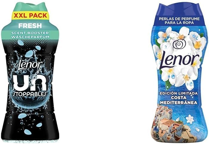 LENOR Unstoppables Perlas de Perfume para la Ropa, 61 Lavados (735g), Fragancia Fresca + Lenor Perlas De Perfume, 22 Lavados (270g), Brisa Marina Y Jazmín, Edición Limitada Costa Mediterránea