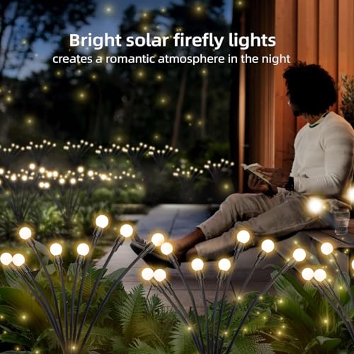 Jsdoin Solar Lights Outdoor Waterproof, Swaying Solar Garden Firefly Decorative Yard,Firefly Garden Lights Outdoor for Path Fence 2pack - Image 5