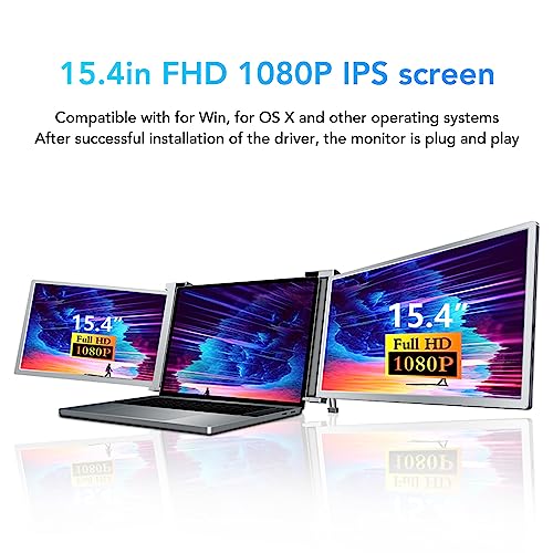 Vikye Laptop-Monitor mit DREI Bildschirmen, 15,4 Zoll HD 1080P IPS, Einziehbarer Ständer, Tragbarer Monitor für Laptop, Typ C-Anschlüsse, Tragbarer Dual-Extender-Laptop-Bildschirm für – Bild 7