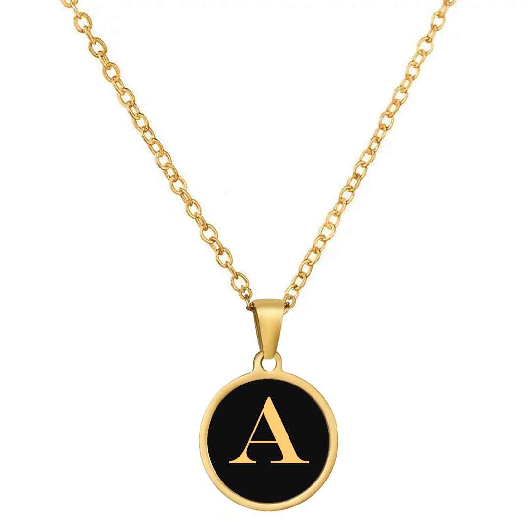 Alphabet Locket with Chain, Black Enamel Letter 'A' Pendant Necklace for Woman and Girls, Personalized Initial Name Gold Plated Pendant Necklace Gift for Girlfriend, Sister-image-49
