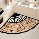 HCBUTAE Küchenbodenmatte, Badteppich rutschfest, große Fußmattengröße 50~140 cm optional, Faltbare Fächerform, chinesischer Retro-Stil