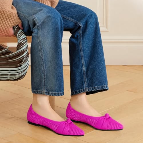 Image of TINGRISE Women's Flats Shoes Comfortable Dressy Pointed Toe Knit Washable Ballet Flat