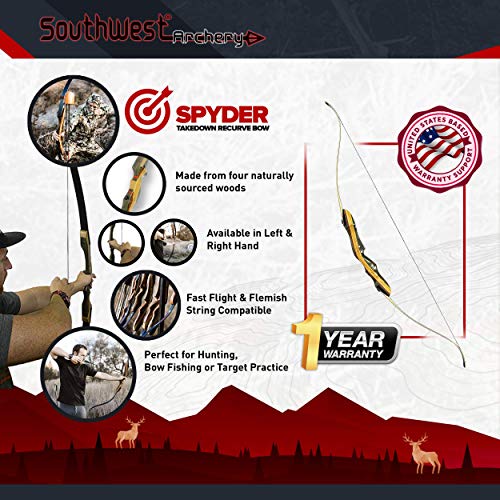 Spyder Takedown Recurve Bow & Arrow By Southwest Archery Usa | Weights 20 25 30 35 40 45 50 55 60 Lb | Left Or Right Hand Archery Kit | Designed By Engineers Of The Samick Sage | Ws 55 Lb Rh W/Tool #TOP2