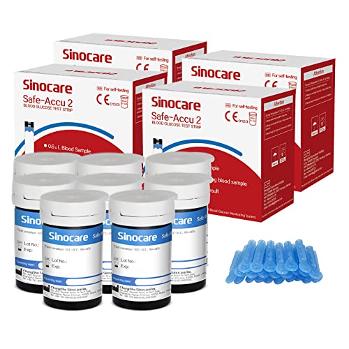 sinocare (Safe Accu2) Blood Sugar Test Strips 50 pcs No Code/ Blood Glucose Test Strips with Lancing Devices x 50 / only for sinocare Safe Accu2 Blood Glucose Monitor