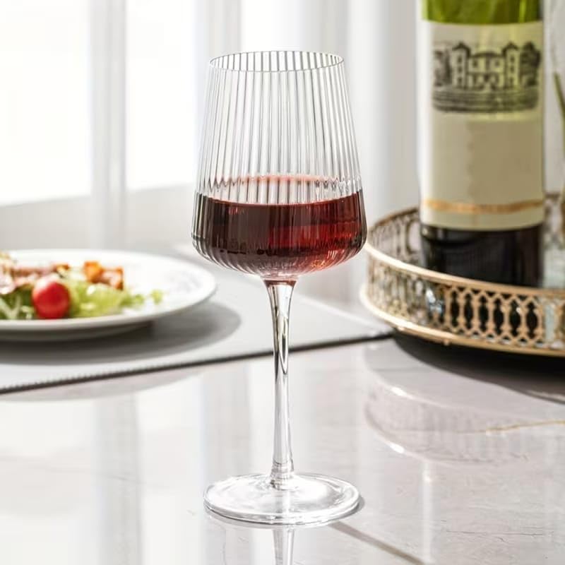 Image of PrimeWorld Crystal Wine Glasses Set of 4 | Premium Red & White Wine Glassware with Laser-Cut Thin Rim & Long Stem | Elegant Crystal Glasses for Wine Tasting, Gifting & Daily Use