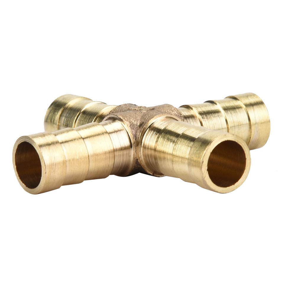 Raccordo A Croce 4 Vie In Ottone Per Tubi Flessibili - 6 Mm - Spinato Per Aria, Acqua, Olio, Gas - 3