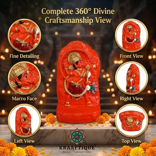 Image of Hampi Kesari Nandan Hanuman Ji Murti for Home Temple | Polyresin Lord Hanuman Sindoori Idol for Pooja Room, Office Desk & Living Room Decor | Bajrangbali God Statue Gift Item