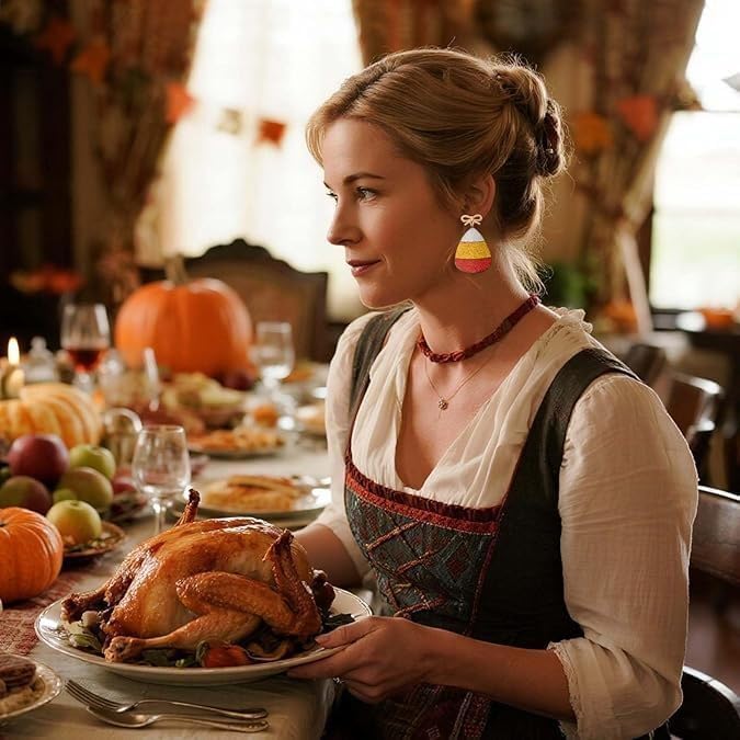 Fall Thanksgiving Earrings Maple Leaf Pumpkin Candy Corn Earrings for Women Thanksgiving Day Costume Party Accessories - Image 4