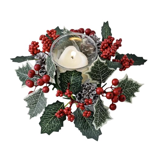 Anillos para velas navideñas - Cómodas piñas artificiales de bayas rojas Centro de mesa para la mesa de Navidad - Anillos para velas artificiales con bayas rojas, decoración de mesa para centro de