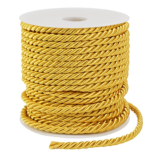 LEREATI 27 Yards Twisted Silk Rope Cord, Soft Golden Yellow Rope Satin Cord Trim 5mm Nylon Cord, Thick Decorative Rope, Cording for Crafts, Curtain Tieback, Home Décor, Graduation Cords