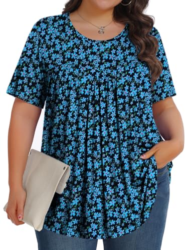 Image of Tencede Womens Plus Size Tops Tunic Short Sleeve Crew Neck Shirts Casual Soft Blouse 1X-5X