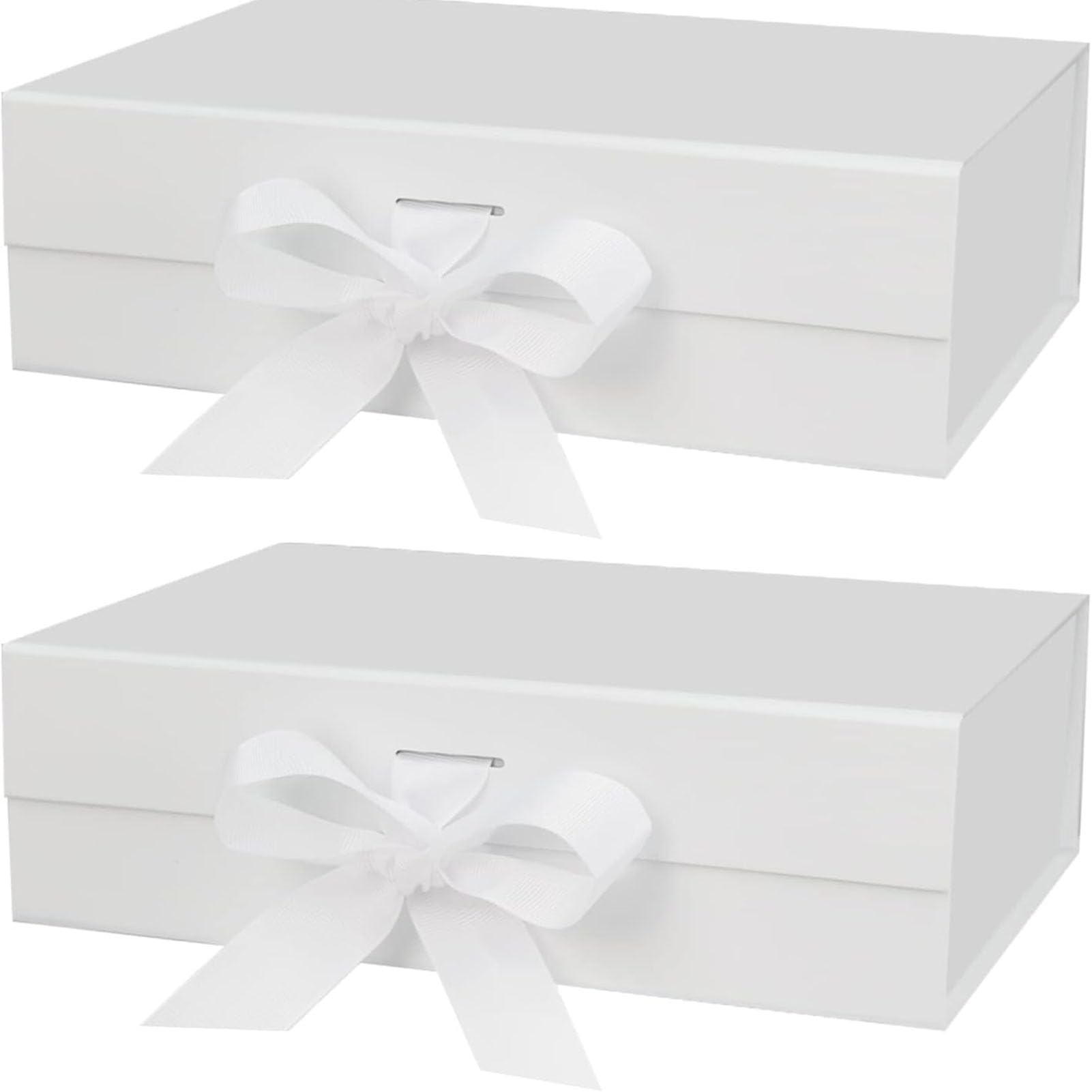 2 Pack Large Gift Box with Lids 10.2x 6.6x 4.3 Inches, Magnetic Gift Box for Presents with Lid for Women, Paper Wedding Favor Boxes,Birthday Gift Box Bulk, Party Favor Boxes (White)