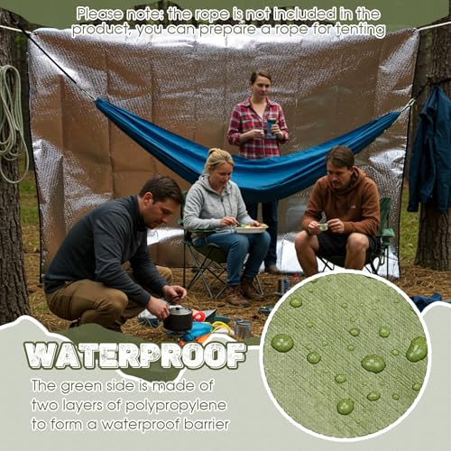 Image of Kingdder 1 Pcs Heavy Duty Emergency Blankets for Survival Camping Blanket Insulated Tarp 8.5 ft x 12 ft Outdoor Waterproof Thermal Reflective Tarp Tent Insulation for Camp Hiking Picnic