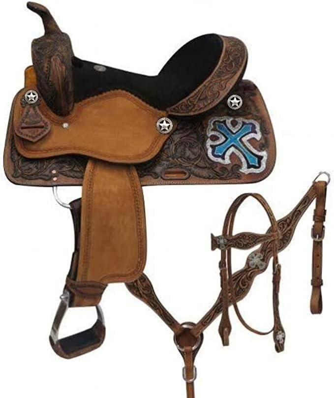 Leather Western Barrel Racing Horse Saddle Handmade Premium Comfort Horse Saddle for Best RidingTrail Equestrian Tooled Carved Size: 10-18 inches Seat Available, UG16
