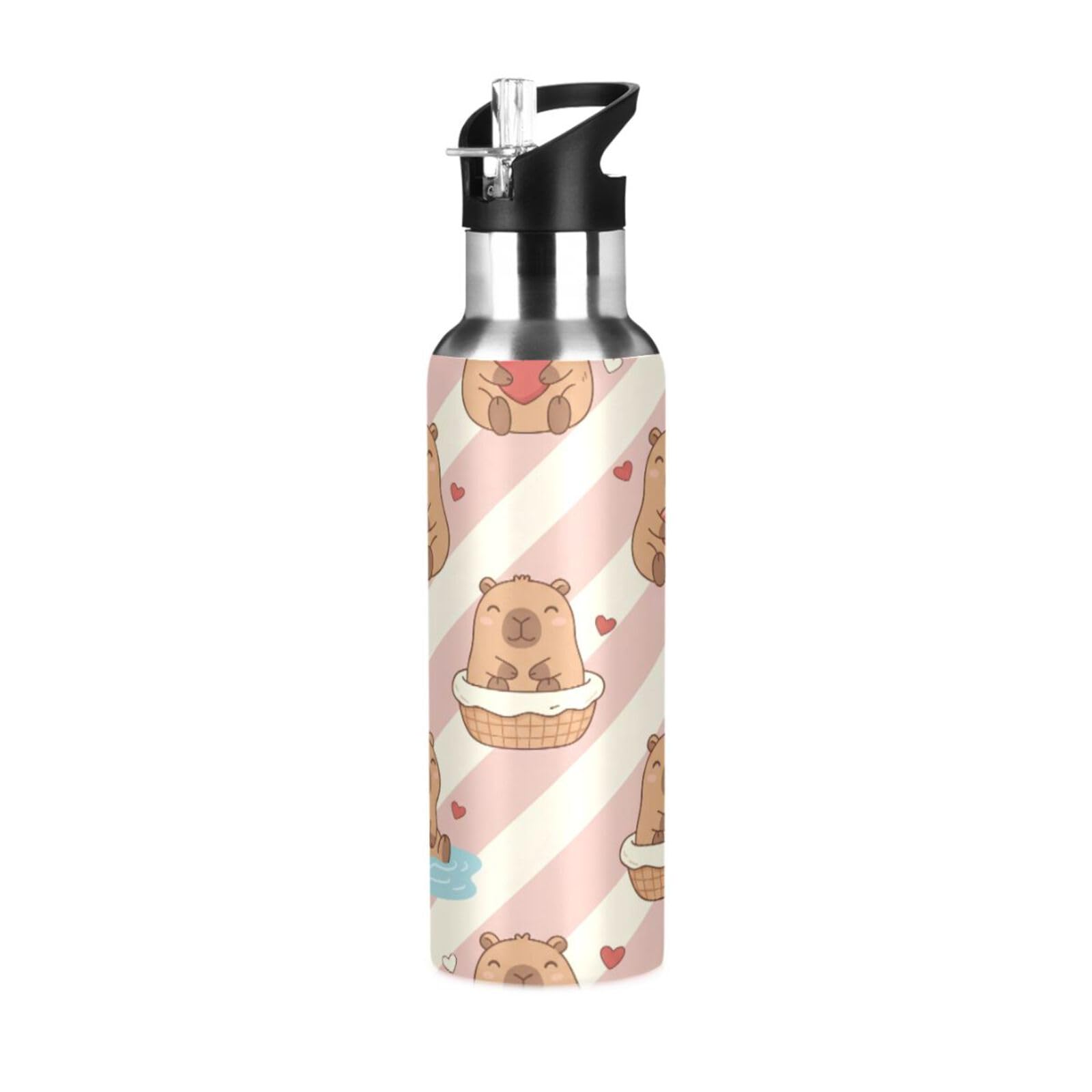 Cgiub Cute Capybara Insulated Water Bottle with Straw & Lid 600 ml BPA Free Leakproof Stainless Steel Water Bottle Vacuum Double Wall Wide Mouth Sports Cupg