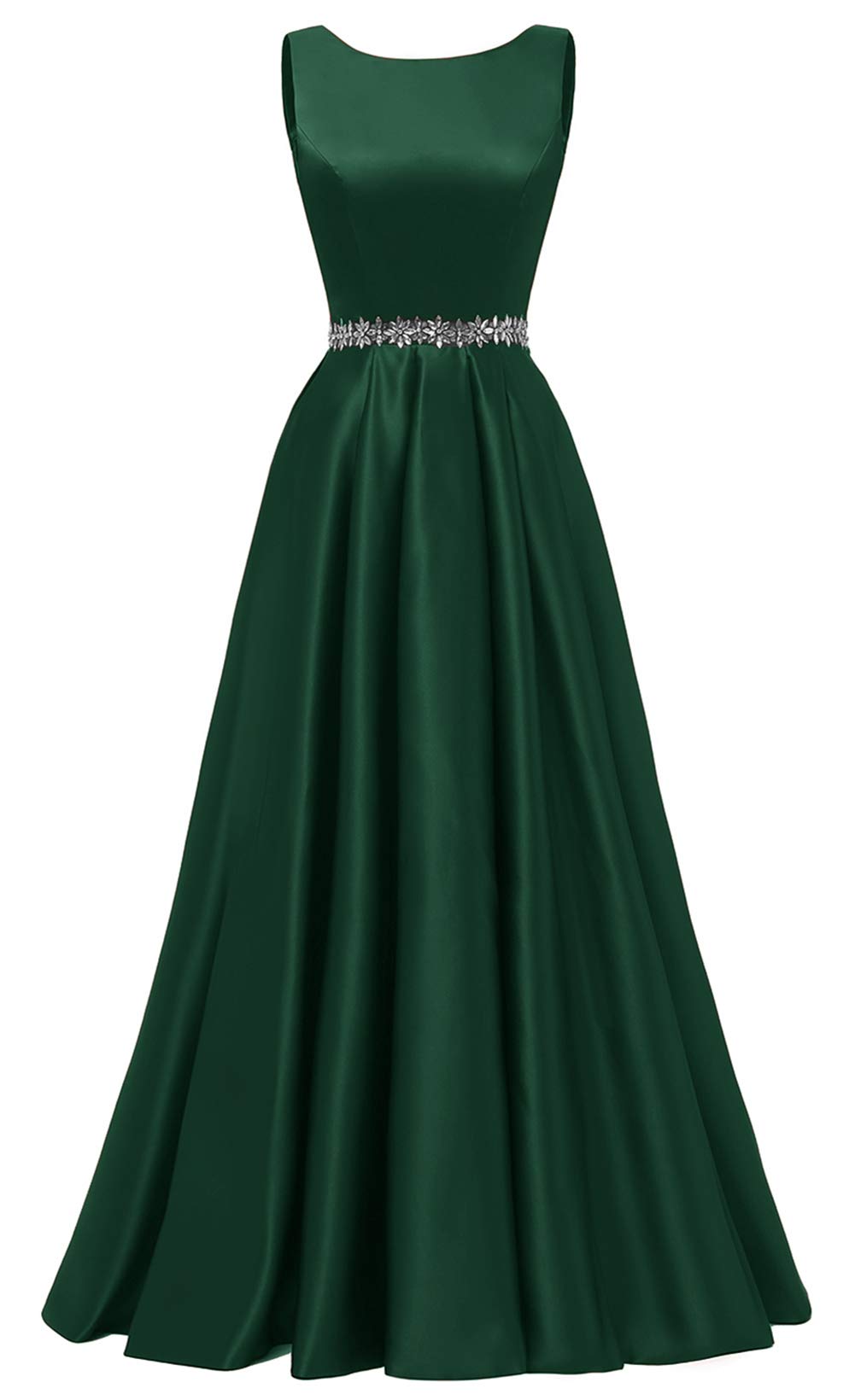 Yexinbridal Satin Prom Dresses Long for Women A-Line Beaded Belt Formal Evening Party Ball Gowns with Pockets