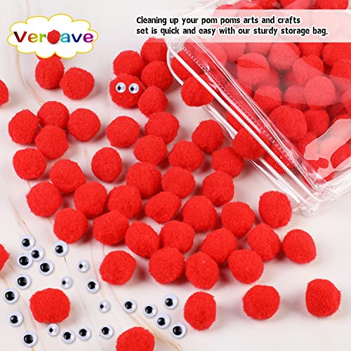 image for Veroave 150 Pieces Pom Poms 1 Inch Red,Small Pom Poms for Crafts, Puff