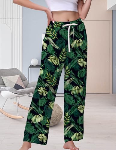 Image of Veseacky Women's Wide Leg Lounge Pants Yoga Pajamas Comfy Stretch Drawstring Pajamas Puls Size Dance Bottoms S-4XL