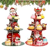 Portacupcake navideño – 2 piezas soporte dulces 3 niveles estacional – Bandeja en torre para pasteles | Para boda, vacaciones, fiesta, pastelería, galletas, donuts, caramelos, aperitivos, fiestas