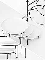 Vista 3 de Kanwone Soporte para servir de 3 niveles con platos de porcelana blanca, soporte de bandeja escalonada, juego de exhibición de mesa de postre