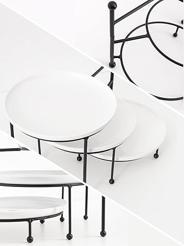Miniatura 3 de Kanwone Soporte para servir de 3 niveles con platos de porcelana blanca, soporte de bandeja escalonada, juego de exhibición de mesa de postre,
