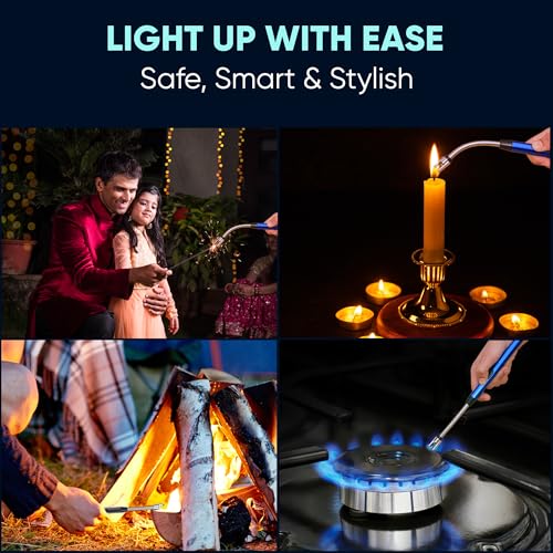 Image of SOLARA C-Type Rechargeable Plasma Gas Lighter Electric, USB Charging, 360 Flexible & Windproof, 400 Uses Per Charge, Multipurpose Lighter for Kitchen, Pooja, BBQ & Candles, 1-Year Warranty
