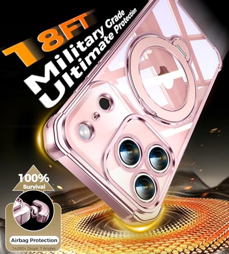 Image of Soft Case for iPhone 17 Pro with 360 Rotating Magnetic Stand, Compatible with Mag-Safe, 4X MIL-Drop Protection, Lightweight Glossy Anti-Yellowing Clear Back Phone Cover for iPhone 17 Pro 6.3 inch, Pink