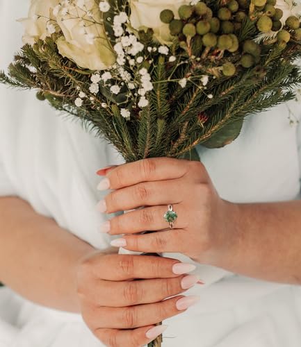 Natural Moss Agate Ring for Women 925 Sterling Silver Oval Engagement Wedding Ring for Her Engraved Customized Jewelry Size 5 to 123