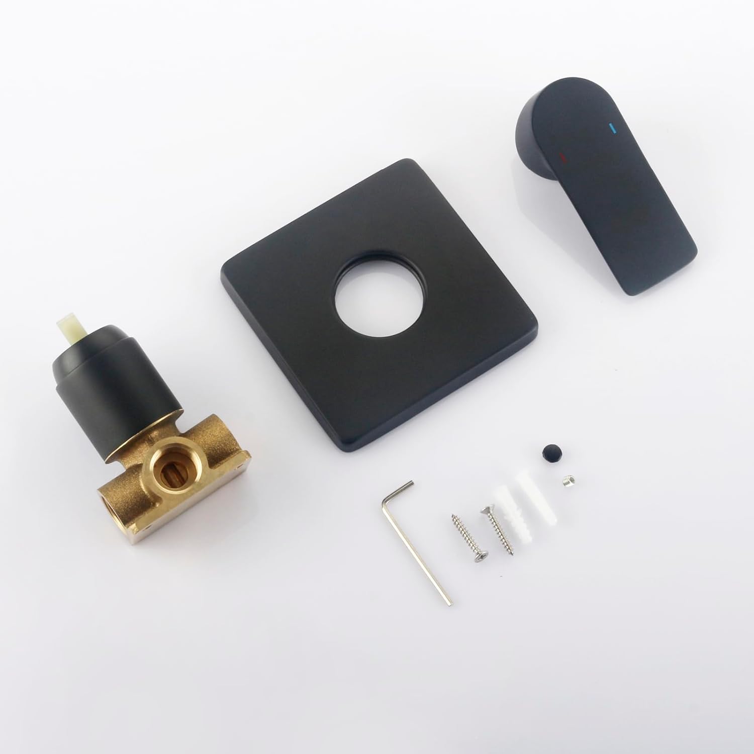 Shower Mixer Valve with 5.3 Inch Cover Pated, Square Single Function Shower Handle Valve Single Handle Bathroom Trim Kit Rough-In Valves, Matte Black
