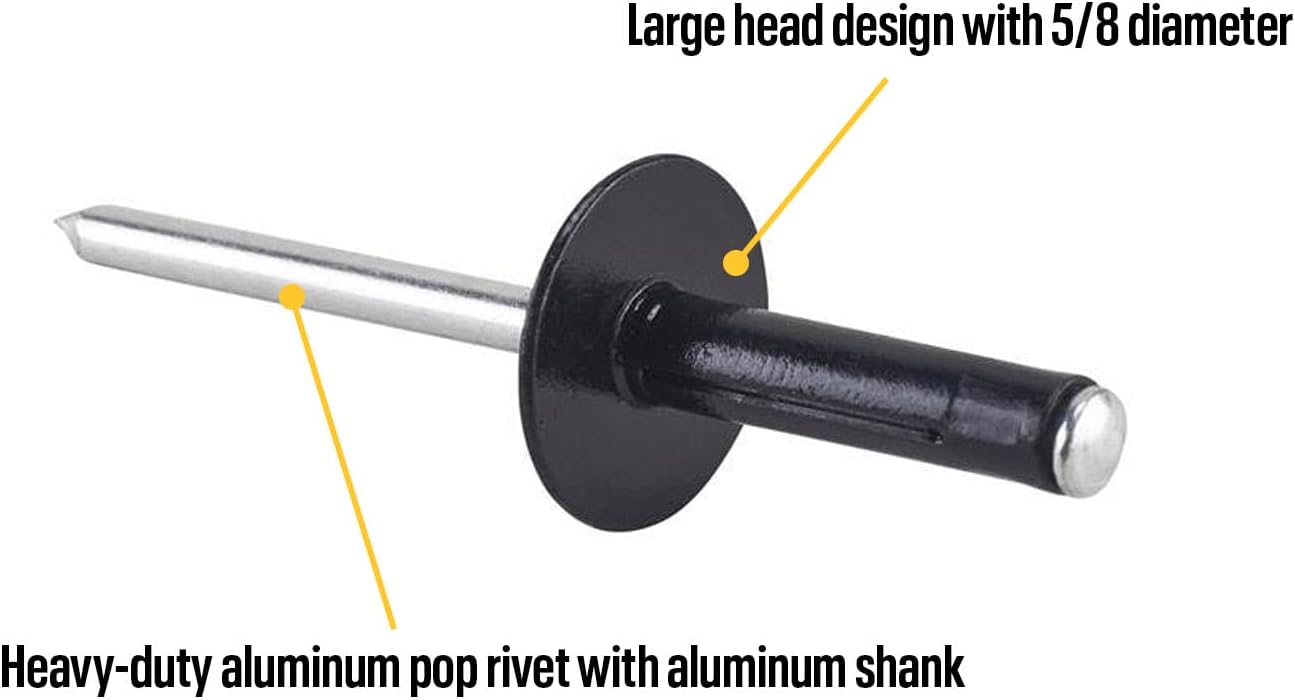 Speedway Motors Orange Exploding Head Rivets, 3/16" Large Head Aluminum, 5/8" Diameter, Grip Range 0-3/8", Ideal for Hard-to-Reach Areas, Box of 250
