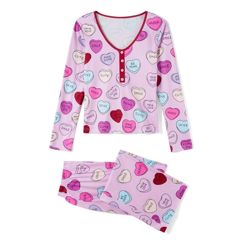 Seyurigaoka Mommy and Me Valentin's Day Pajamas Set Sweet Heart Print Matching Valentin Pjs for Mother Daughter Jammies2