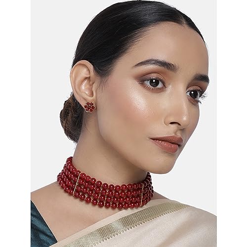 Image of Peora Traditional Maharani Haar Necklace with Earrings Bridal Jewellery Set Gift for Women
