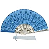 Newstarfactory Folding Fans for Women,Handmade Elegant Colorful Embroidered Flower Peacock Pattern S