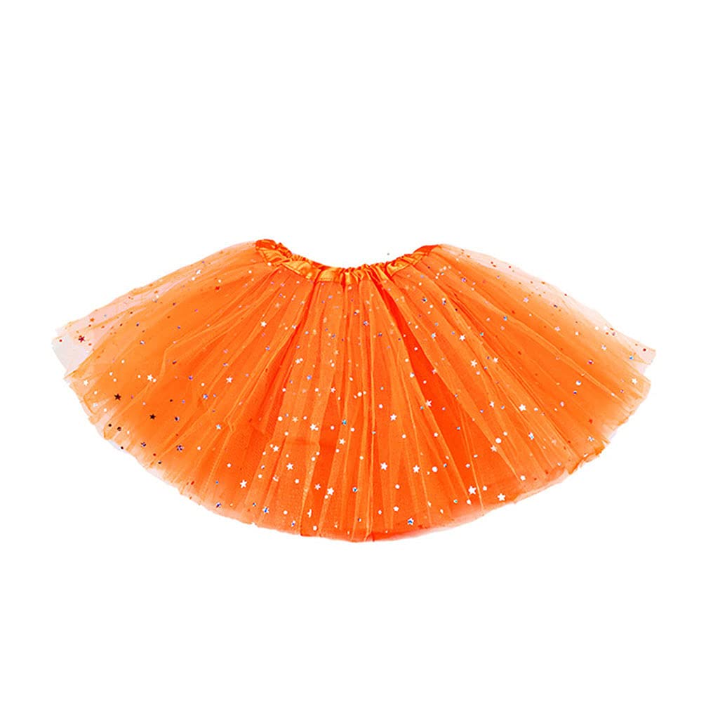 Girls Glitter Tulle Skirt Tutu Skirt Soft Petticoat Sequin Star Mini Skirt Ballet Dance Skirt Dance Dress Princess Skirt Performance Clothes for Party Stage (Orange,)