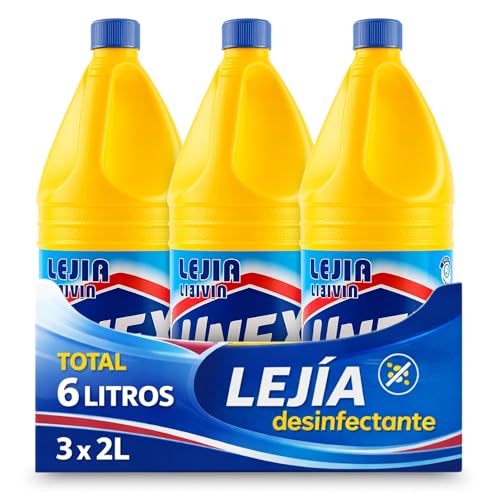 Lejia tradicional, Lejia Normal, Desinfectante Superficies, Uso en Baño, Cocina, Azulejos, Suelos, Aptas para desinfección de bebida y alimentos, Contiene 3 botellas de 2 Litros