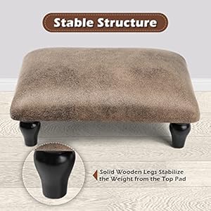 Small foot stool ottoman with stable wood legs upholstered footstool padded foot rest step stool for high beds seat chair couch sofa patio bedroom living room office 59 h shallow brown  urban country home decor